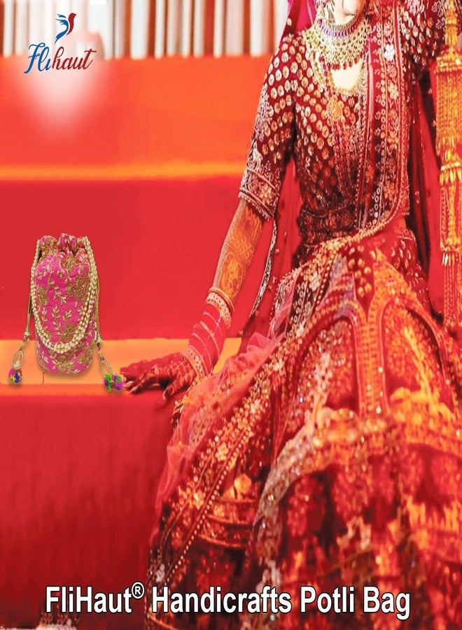 FLIHAUT® Beautiful Ethnic Potli Bag with Beadwork for Women, Girls, Weddings, Return Gift, Parties Pack of 4 - Image 5